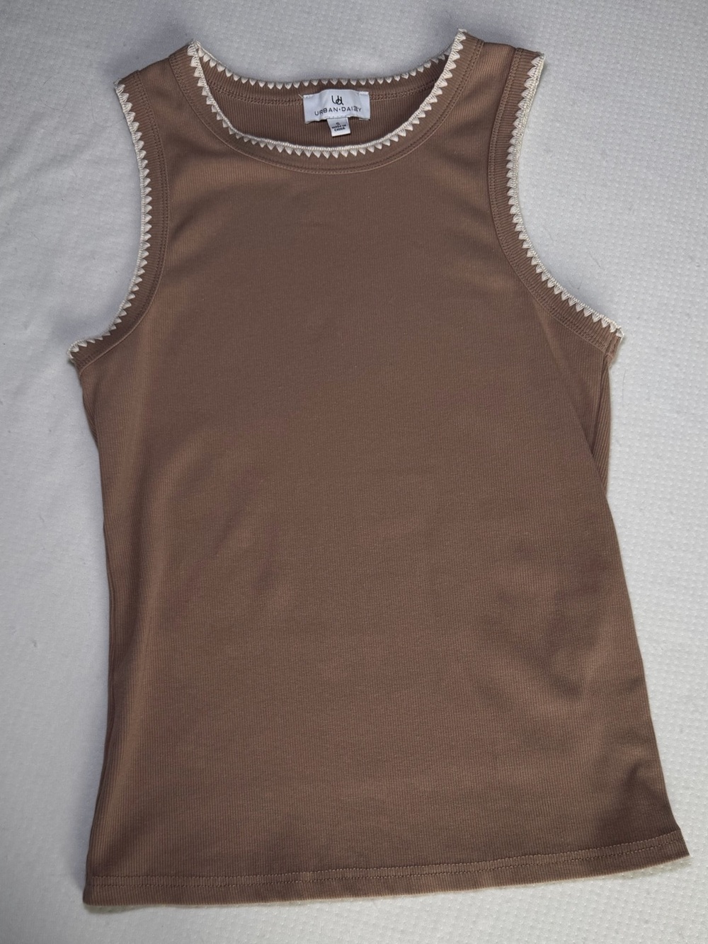 Urban Daizy Khaki and Cream Top with Contrast Whipstitch Trim